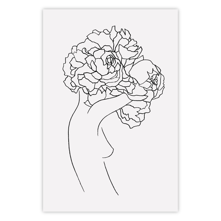 Wall Poster Gardener - abstract line art of a woman with flowers on a white background 132206