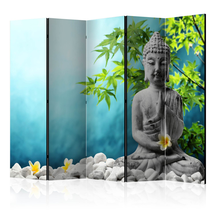 Folding Screen Buddha: Beauty of Meditation II (5-piece) - sacred figure amidst nature 132706