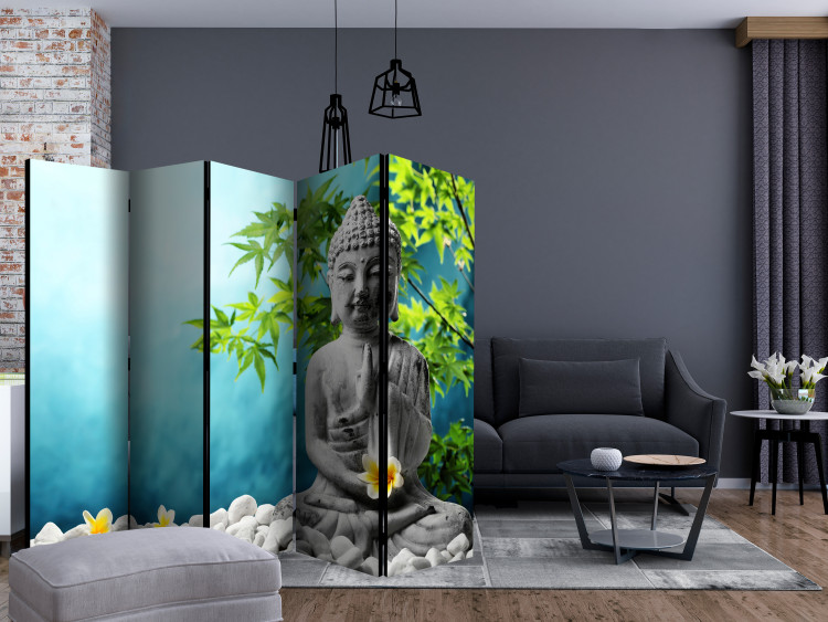 Folding Screen Buddha: Beauty of Meditation II (5-piece) - sacred figure amidst nature 132706 additionalImage 4