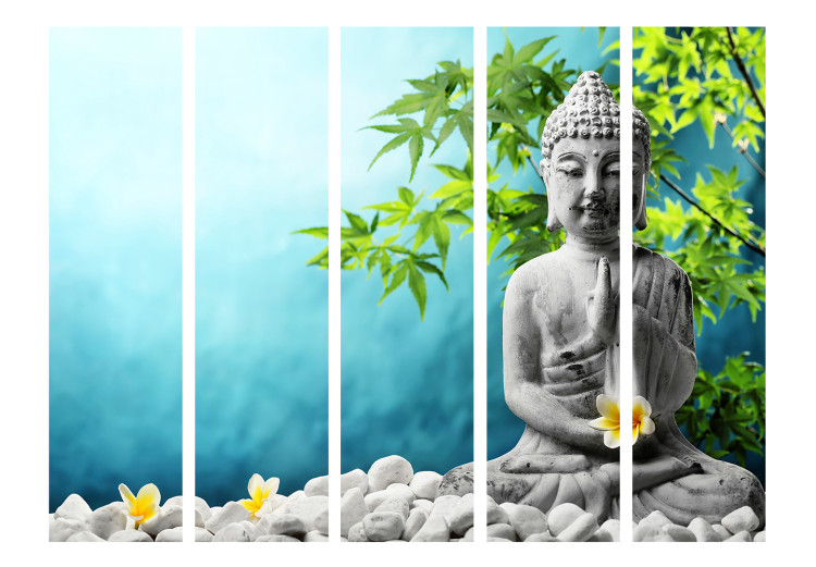 Folding Screen Buddha: Beauty of Meditation II (5-piece) - sacred figure amidst nature 132706 additionalImage 3