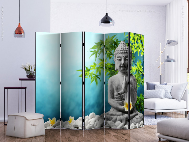 Folding Screen Buddha: Beauty of Meditation II (5-piece) - sacred figure amidst nature 132706 additionalImage 2