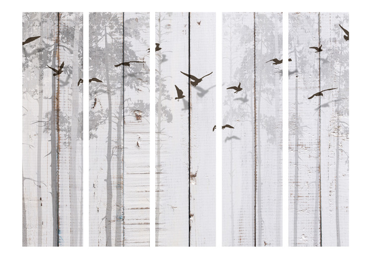 Room Separator Birds on Planks II (5-piece) - animals on a background of gray wood 132806 additionalImage 3