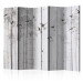 Room Separator Birds on Planks II (5-piece) - animals on a background of gray wood 132806
