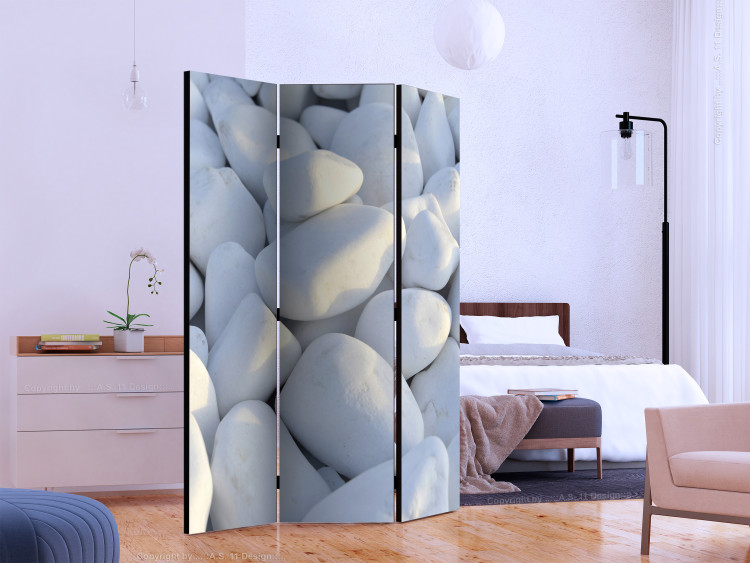 Folding Screen White Pebbles - field of stones in light white color in a zen motif 133806 additionalImage 2