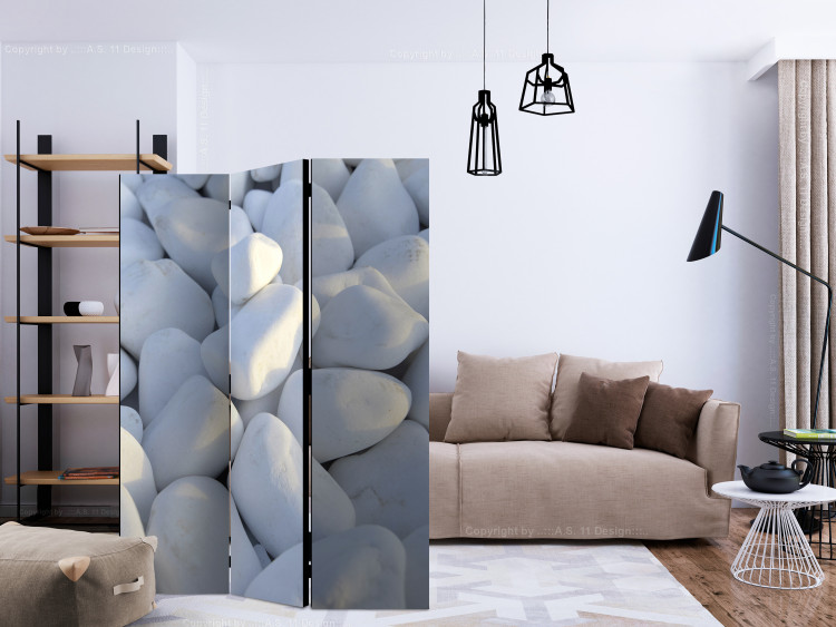 Folding Screen White Pebbles - field of stones in light white color in a zen motif 133806 additionalImage 4