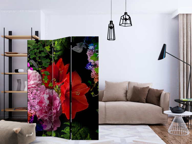 Room Separator Summer Evening - bouquet of colorful flowers on a solid black background 133906 additionalImage 4
