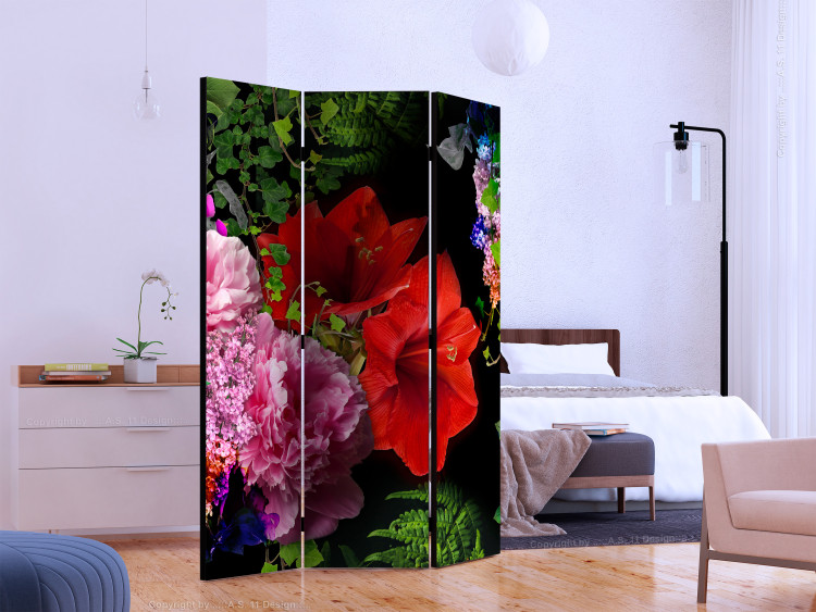 Room Separator Summer Evening - bouquet of colorful flowers on a solid black background 133906 additionalImage 2