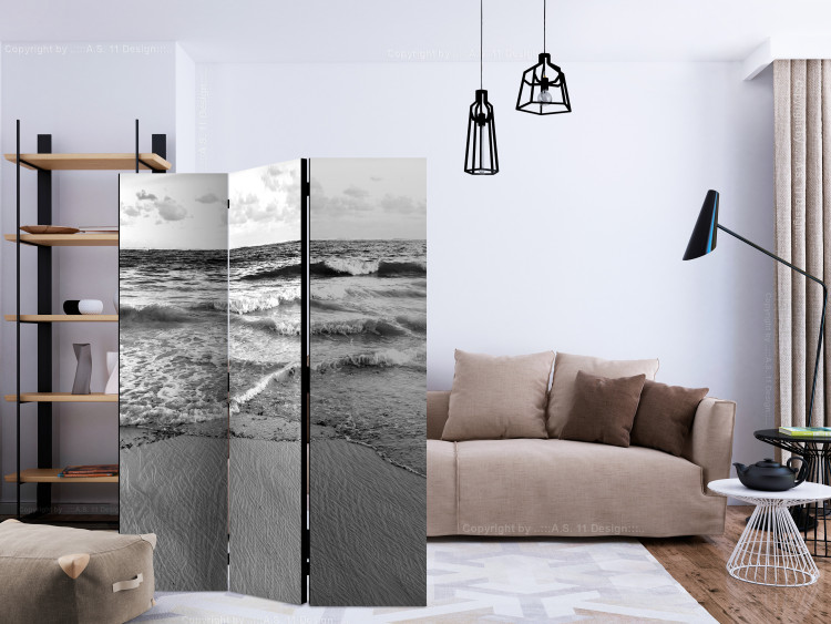 Room Divider Subtle Afternoon - black and white seascape landscape with waves 134106 additionalImage 4