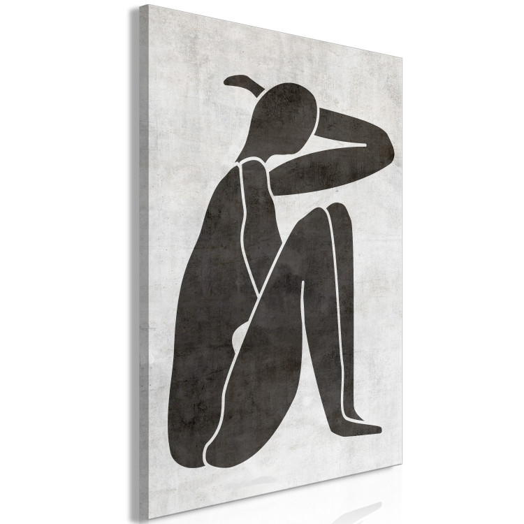 Canvas Print Pensive woman silhouette - black-white graphic in scandi boho style 134206 additionalImage 2