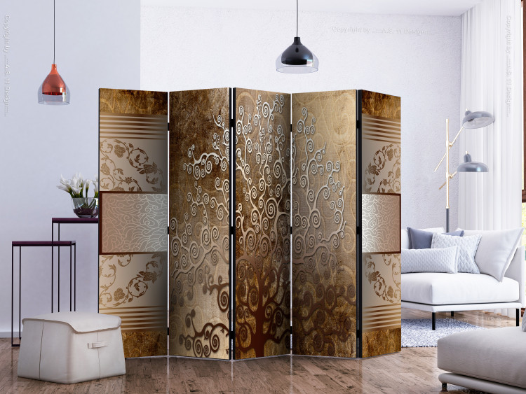 Room Divider Screen Klimt's Golden Tree II (5-piece) - elegant plant abstraction 134306 additionalImage 2