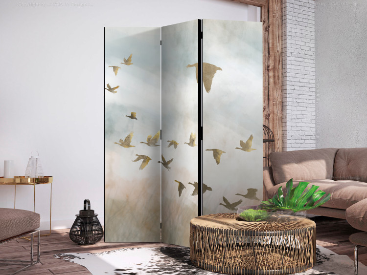 Room Divider Golden Geese (3-piece) - Birds against the sky and countryside landscape 138106 additionalImage 4
