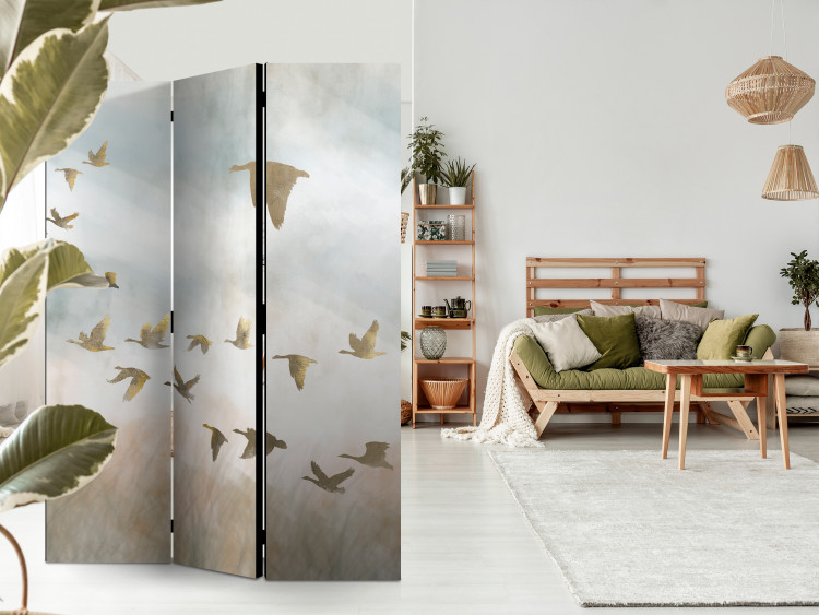 Room Divider Golden Geese (3-piece) - Birds against the sky and countryside landscape 138106 additionalImage 2