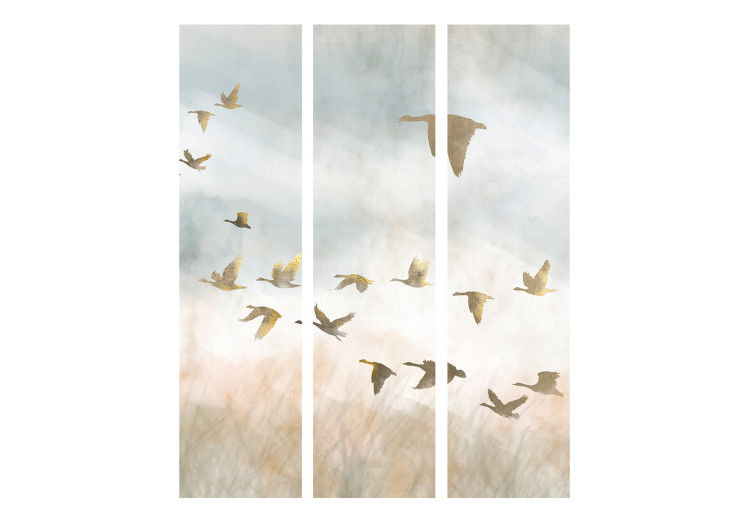 Room Divider Golden Geese (3-piece) - Birds against the sky and countryside landscape 138106 additionalImage 3