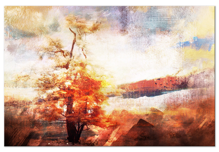 Canvas Fiery Nature (1-piece) Wide - warm landscape with a tree 138306