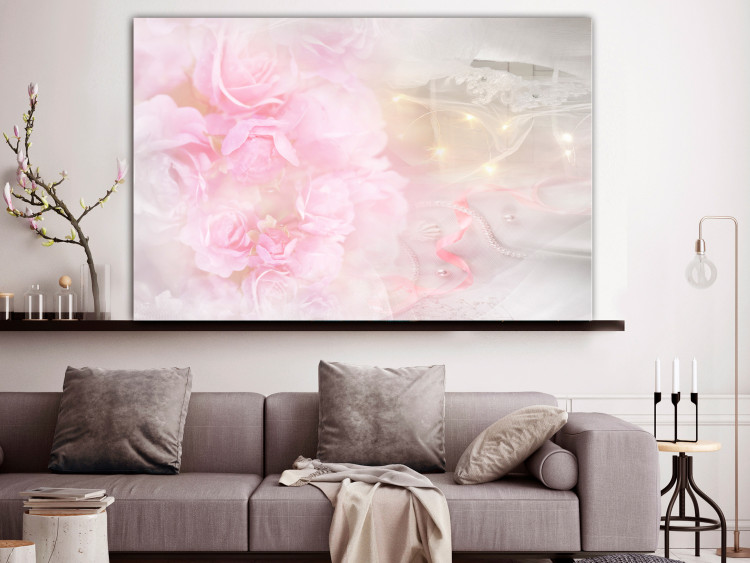 Canvas Art Print In Pink Tone (1-piece) wide - pink flowers amidst lace 138506 additionalImage 3
