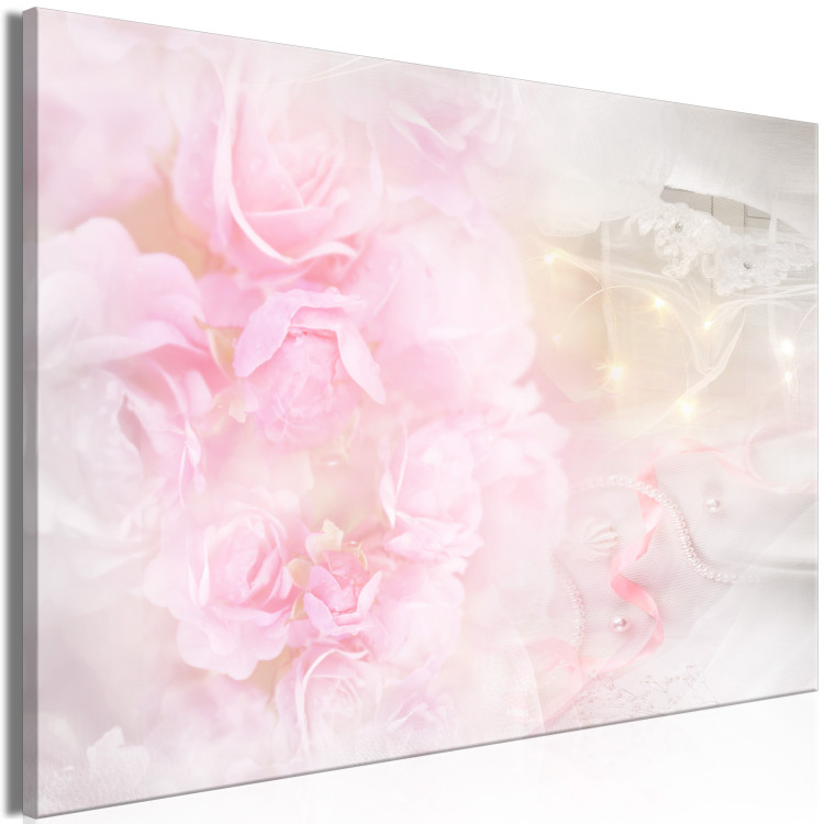 Canvas Art Print In Pink Tone (1-piece) wide - pink flowers amidst lace 138506 additionalImage 2