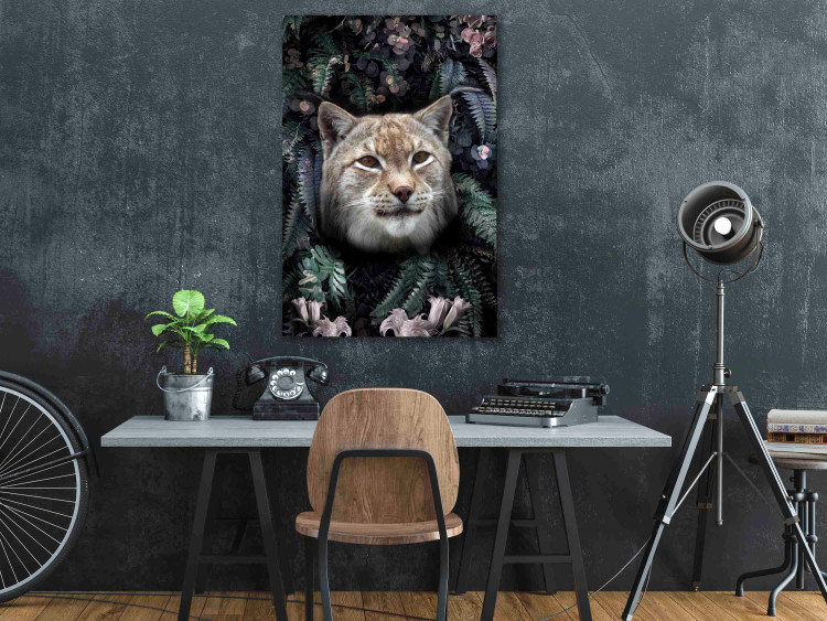 Canvas Art Print Lynx in Flowers (1-piece) Vertical - wild cat and plant motif 138606 additionalImage 3