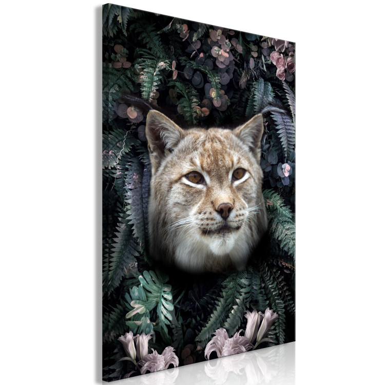 Canvas Art Print Lynx in Flowers (1-piece) Vertical - wild cat and plant motif 138606 additionalImage 2