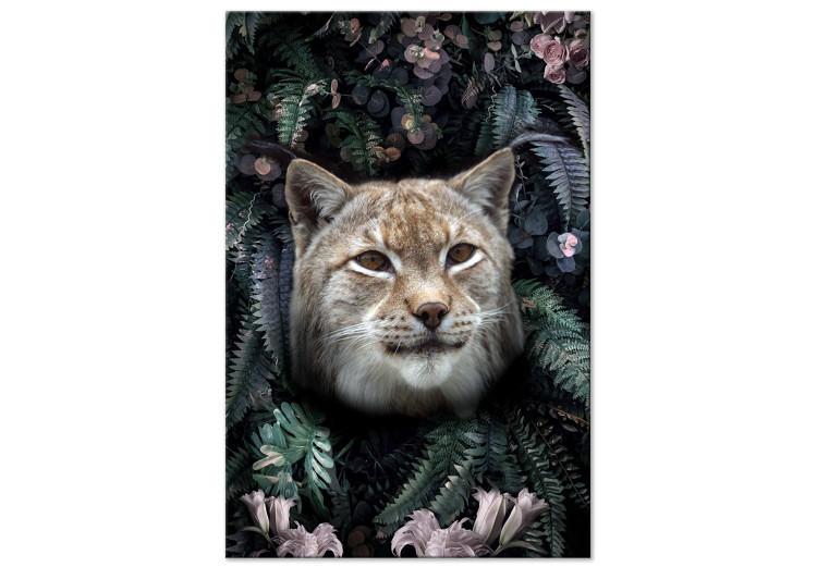 Canvas Art Print Lynx in Flowers (1-piece) Vertical - wild cat and plant motif 138606