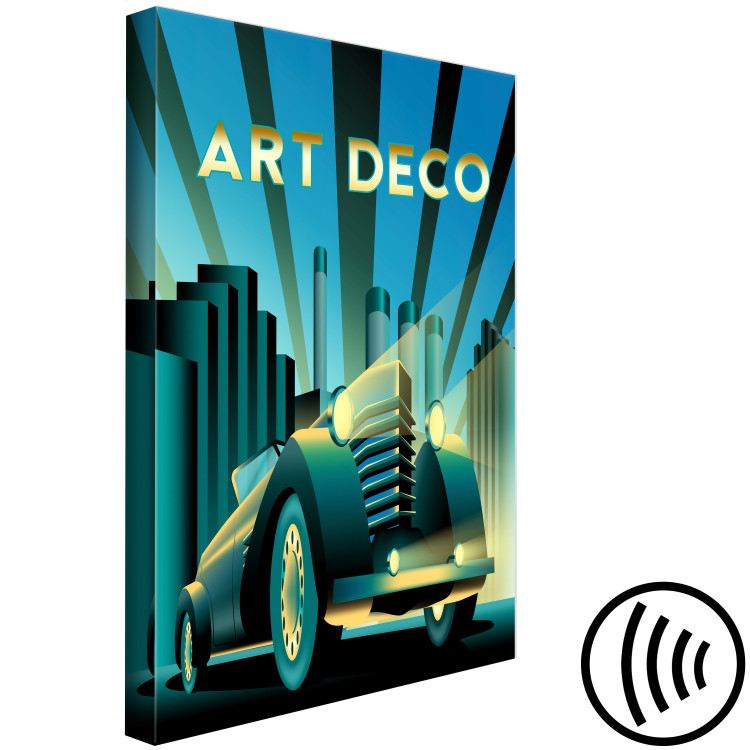 Canvas Art Print Retro Car (1-piece) Vertical - car and golden art deco writing 143206 additionalImage 6