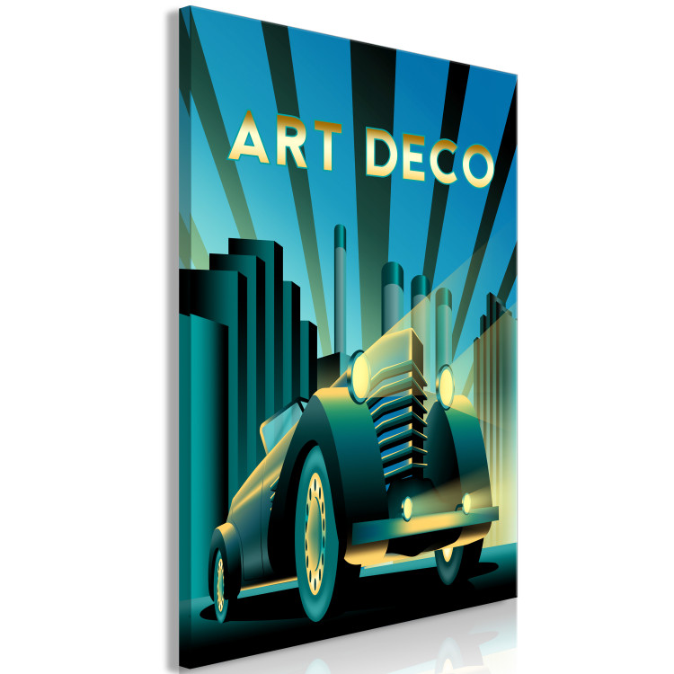 Canvas Art Print Retro Car (1-piece) Vertical - car and golden art deco writing 143206 additionalImage 2