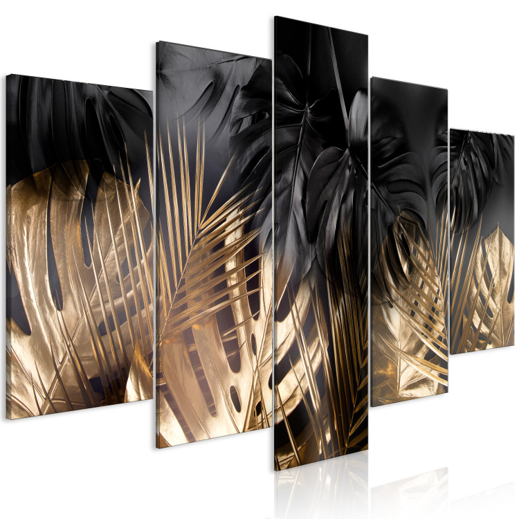 Canvas In the Golden Jungle (5-piece) Wide - landscape in exotic leaves 143506 additionalImage 2