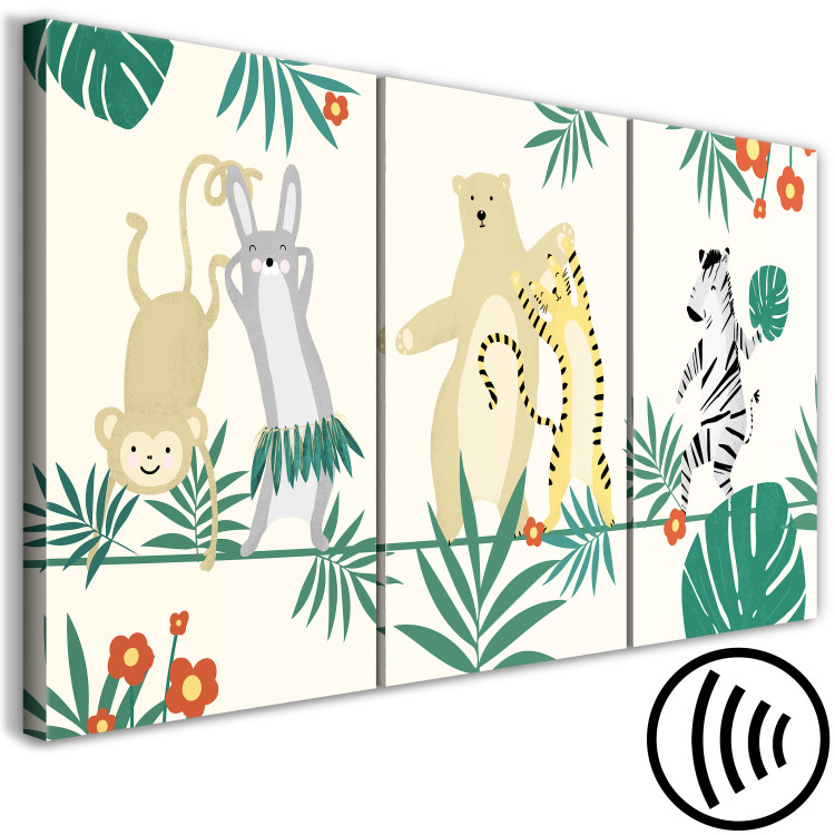 Canvas Print Dancing Animals (3-piece) - illustration in leaves for children 144606 additionalImage 6