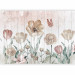 Wall Mural Tulips in a meadow - dimmed flowers on a wooden white and pink background 145106 additionalThumb 5