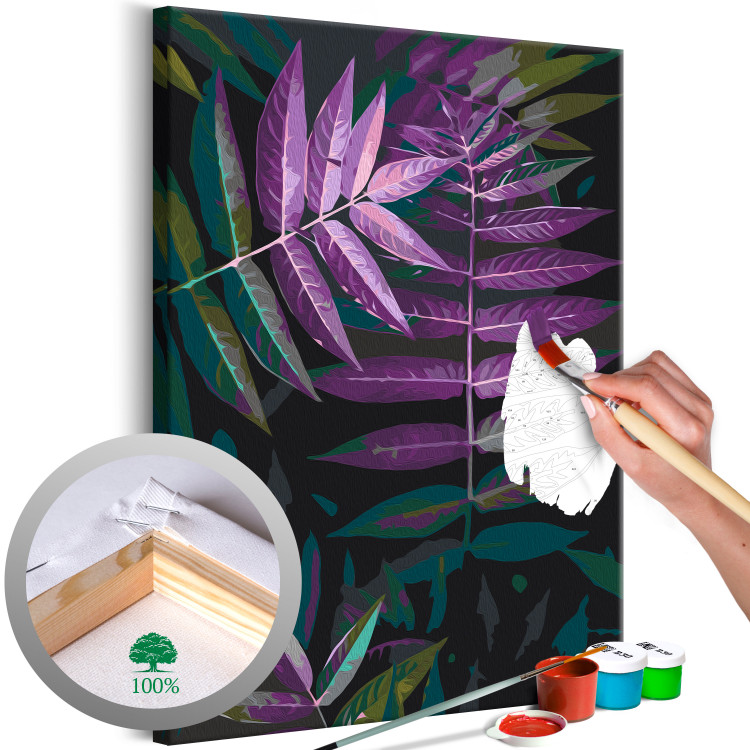 Paint by Number Kit Evening Leaves - Twilight Plant of Purple, Black and Green Colors 146206