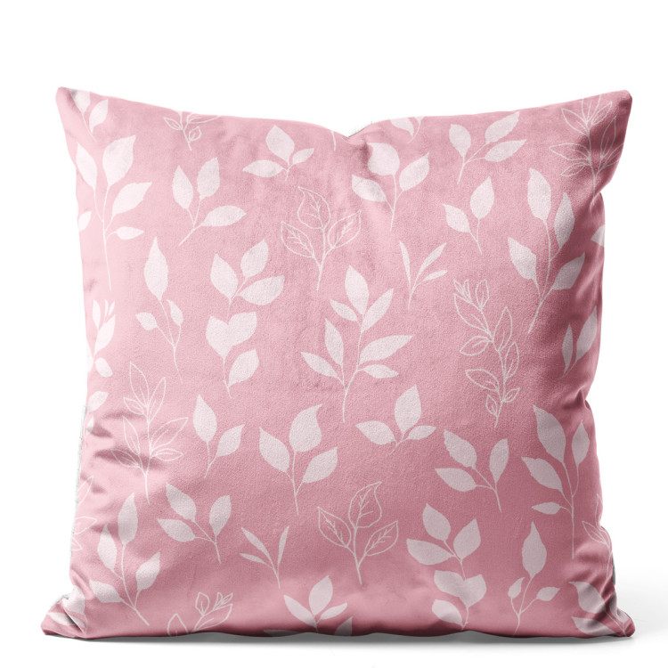 Decorative Velor Pillow Magnolia branches - a minimalist pattern in shades of light pink 147106