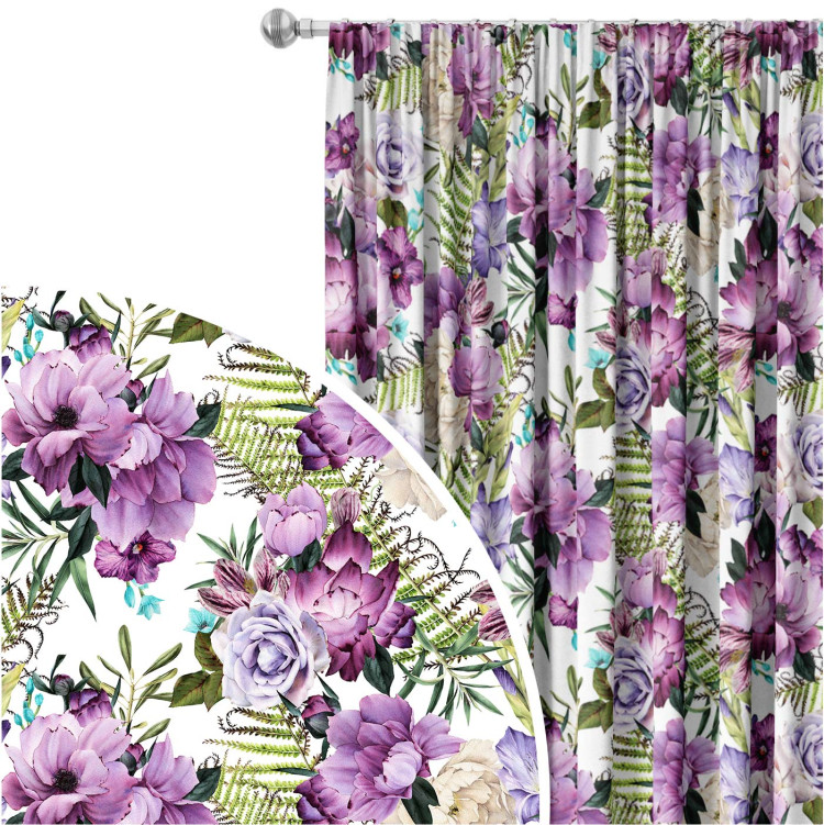 Decorative Curtain Joyful bouquet - composition of purple flowers on a white background 147306