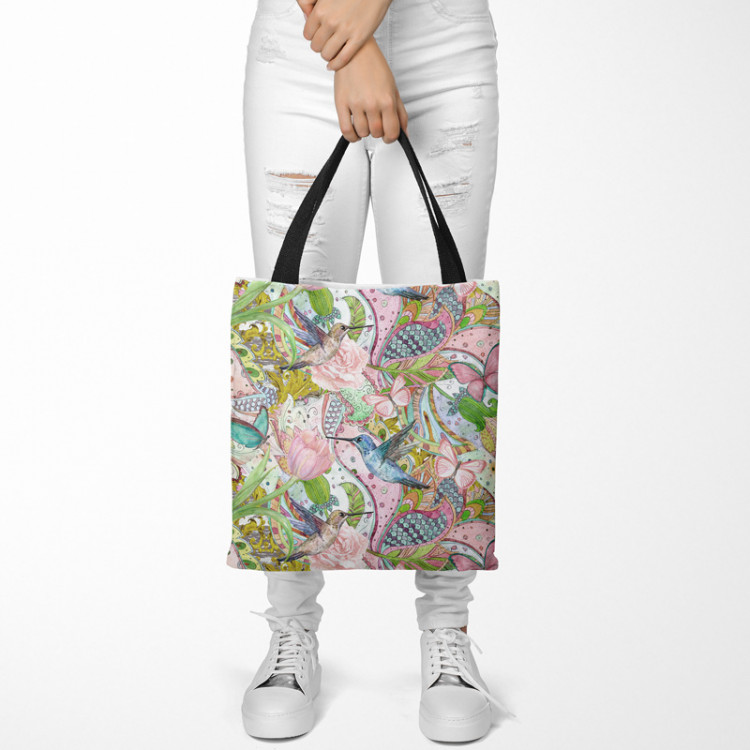 Shopping Bag Spring and hummingbirds - ornamental floral pattern with exotic birds 147606 additionalImage 2