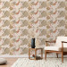 Modern Wallpaper Nature - Sketch of a Woman, Flowers and Leaves on a Background of Beige Spots 149906