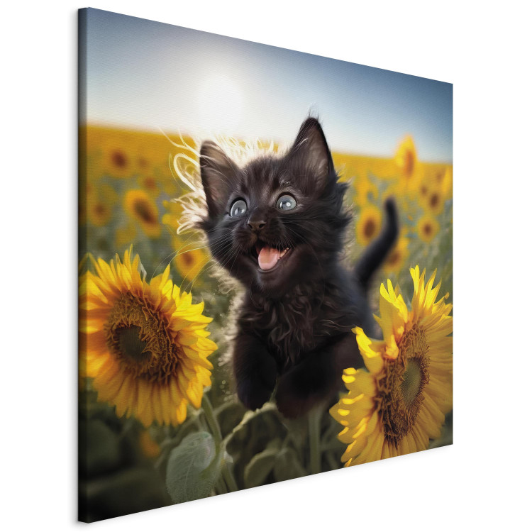 Canvas Art Print AI Cat - Black Animal Dancing in a Field of Sunflowers in a Sunny Glow - Square 150106 additionalImage 2
