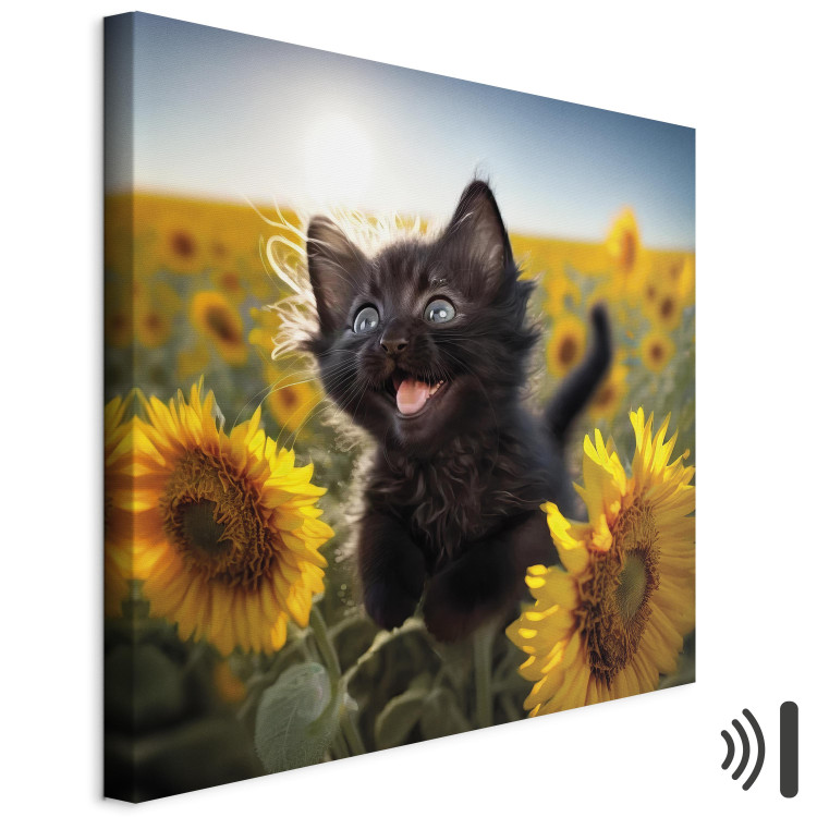 Canvas Art Print AI Cat - Black Animal Dancing in a Field of Sunflowers in a Sunny Glow - Square 150106 additionalImage 8