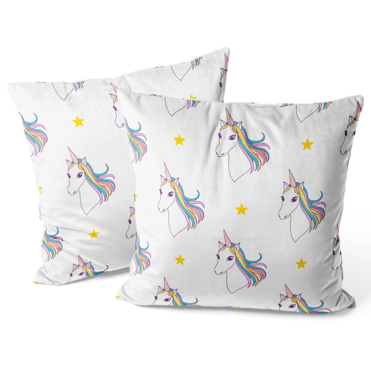 Decorative Velor Pillow Unicorns and Stars - Animals With Rainbow Manes on a White Background 151306 additionalImage 3