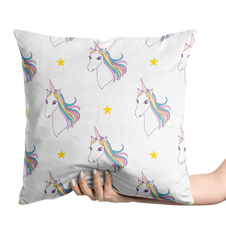 Decorative Velor Pillow Unicorns and Stars - Animals With Rainbow Manes on a White Background 151306 additionalImage 4