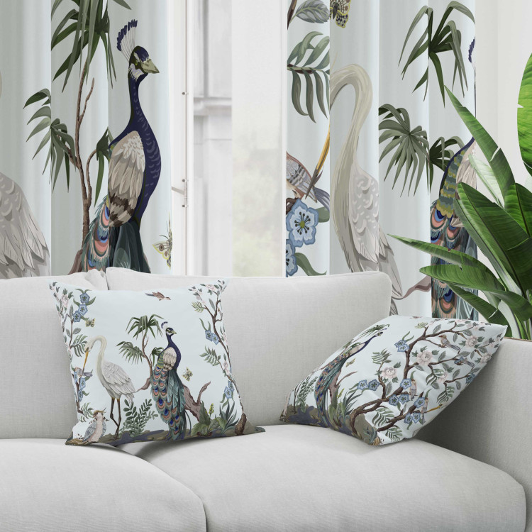 Decorative Microfiber Pillow Peacock and Heron - Birds Among Flowering Plants on a White Background 151406 additionalImage 2