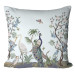 Decorative Microfiber Pillow Peacock and Heron - Birds Among Flowering Plants on a White Background 151406