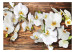 Photo Wallpaper Forest Orchid - Natural White Flowers on a Background of Old Dark Wood 60306 additionalThumb 1