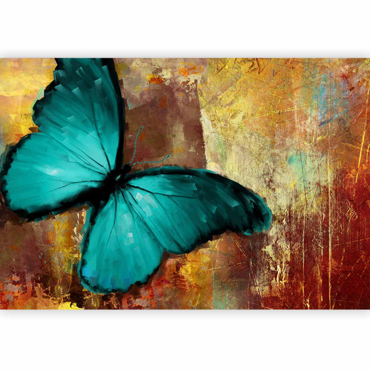 Wall Mural Painted Butterfly - Blue watercolor-style butterfly on a patterned background 61306 additionalImage 1