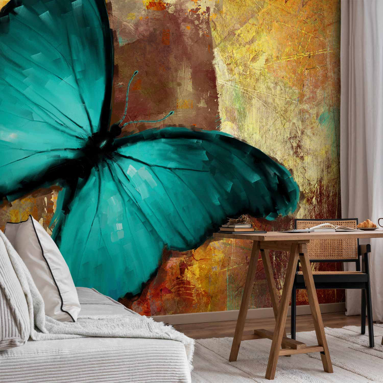 Wall Mural Painted Butterfly - Blue watercolor-style butterfly on a patterned background 61306 additionalImage 4