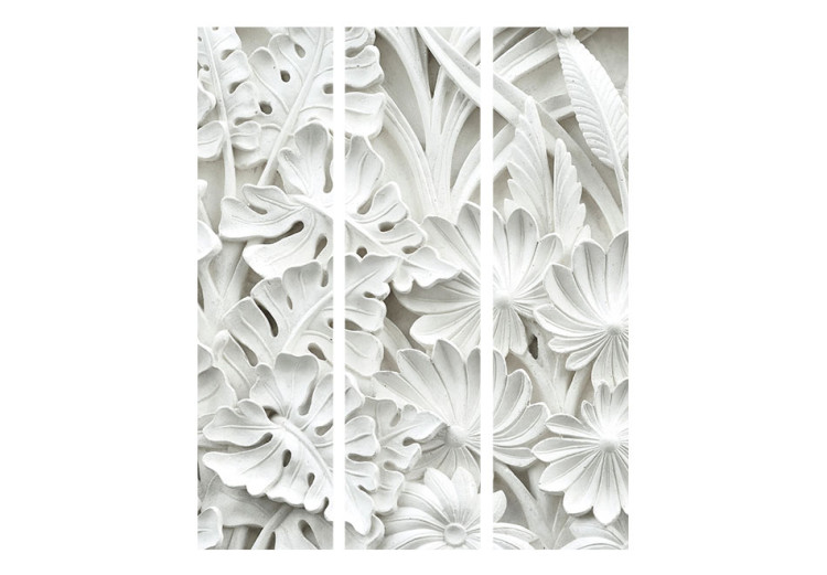 Room Divider Screen Alabaster Garden - flowers and leaves in a texture of white stone 95406 additionalImage 3
