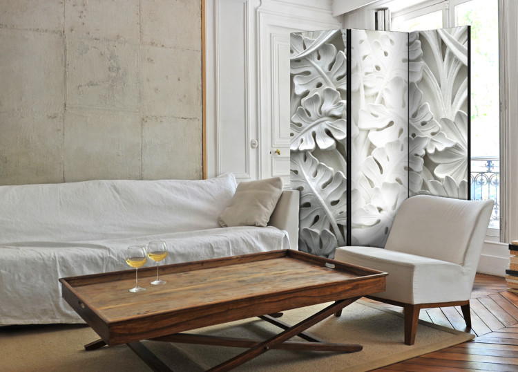 Room Divider Screen Alabaster Garden - flowers and leaves in a texture of white stone 95406 additionalImage 2