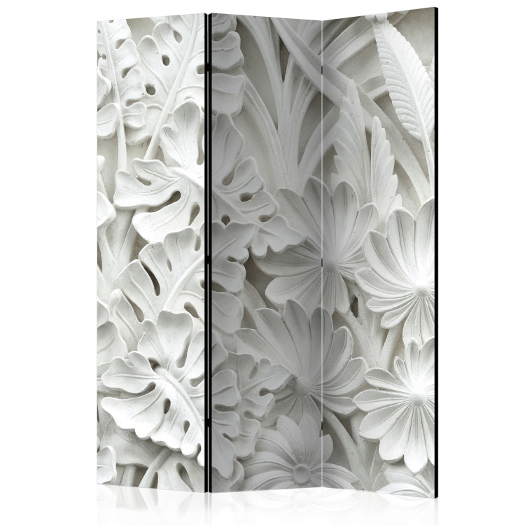 Room Divider Screen Alabaster Garden - flowers and leaves in a texture of white stone 95406