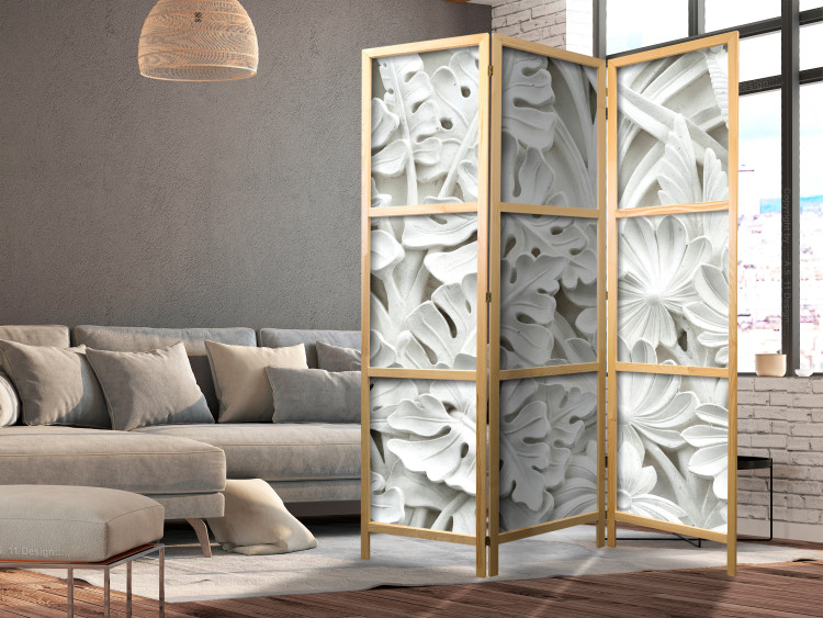 Room Divider Screen Alabaster Garden - flowers and leaves in a texture of white stone 95406 additionalImage 6