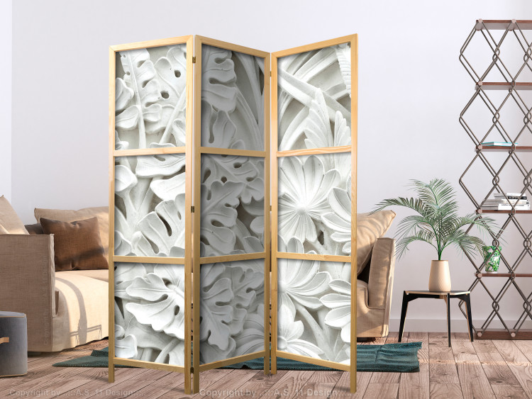 Room Divider Screen Alabaster Garden - flowers and leaves in a texture of white stone 95406 additionalImage 8