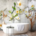 Photo Wallpaper White orchids with orange accent - flower motif on grey background 97306 additionalThumb 8
