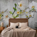 Photo Wallpaper White orchids with orange accent - flower motif on grey background 97306 additionalThumb 2