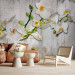 Photo Wallpaper White orchids with orange accent - flower motif on grey background 97306